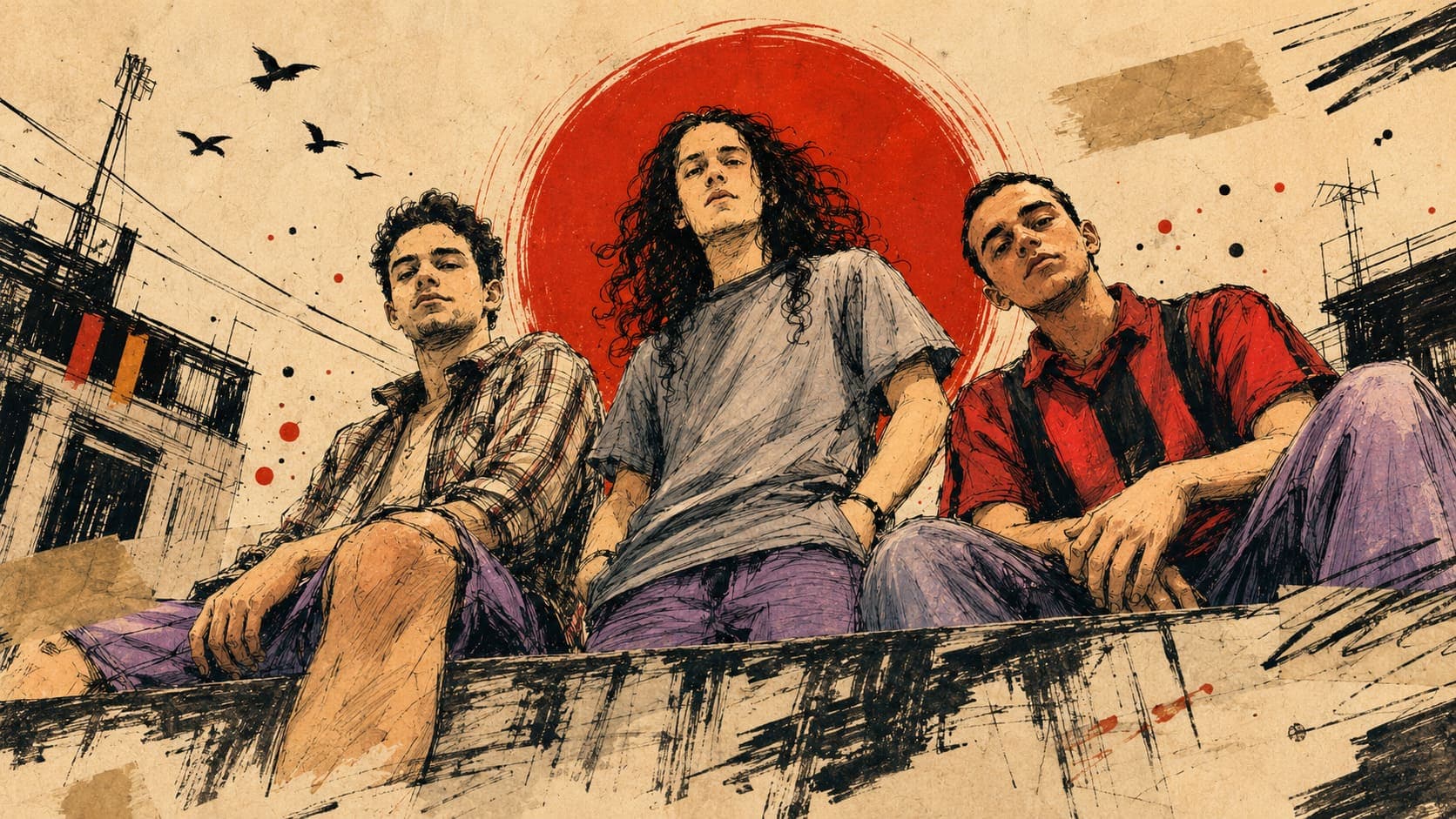Hijos del Sol en Buenos Aires a principios de los 90, ilustración basada en la foto original