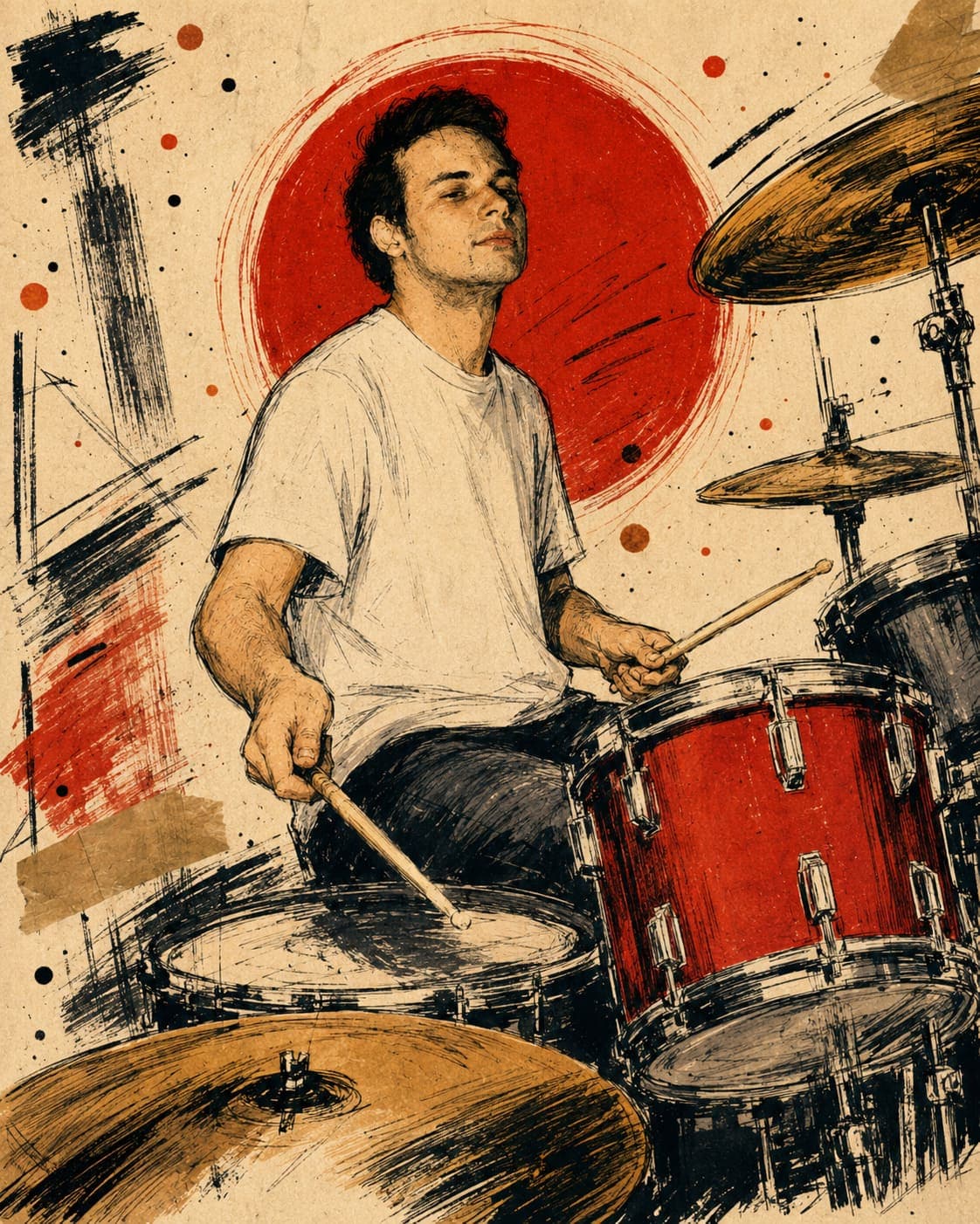 Gonzalo Martinez en la batería, ilustración basada en una foto de los años 90